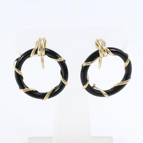 K18 Yellow Gold Onyx Earrings in Pristine Condition