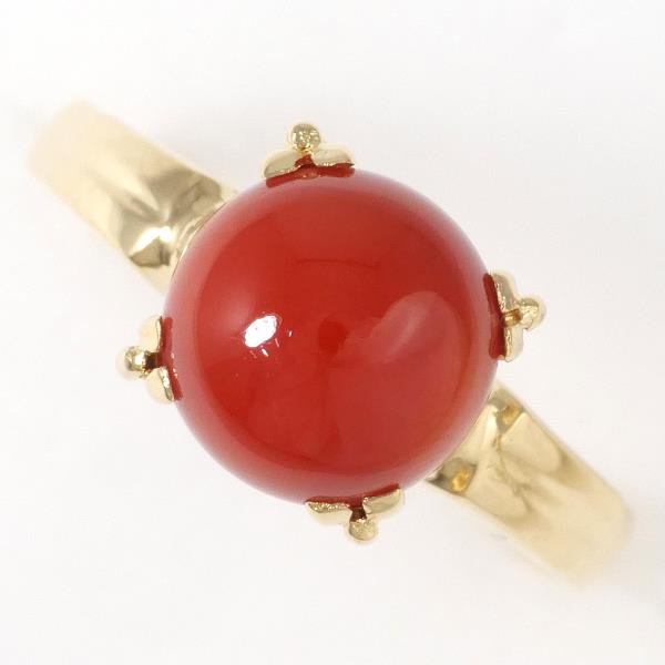 K18 Yellow Gold Coral Ring 9.5 in Excellent Condition