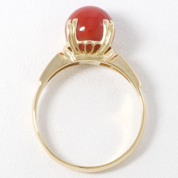 K18 Yellow Gold Coral Ring 9.5 in Excellent Condition