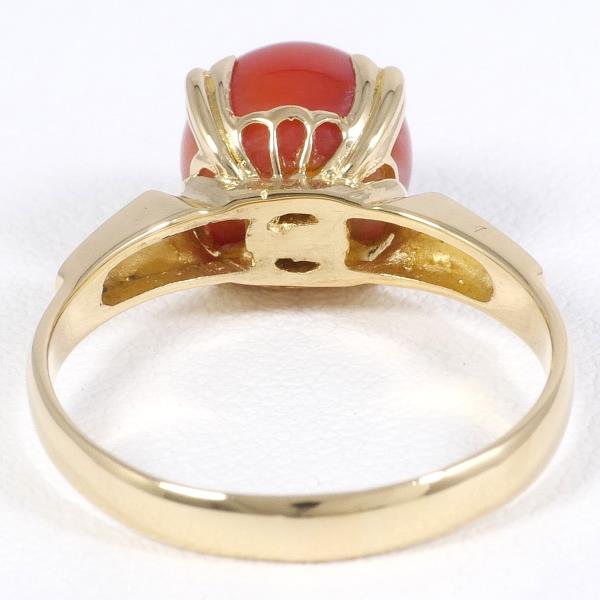 K18 Yellow Gold Coral Ring 9.5 in Excellent Condition