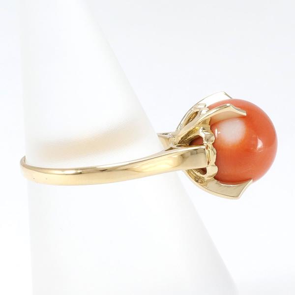 Ladies' 18K Yellow Gold Coral Ring, Size 12.5, Weighs Approximately 4.9g