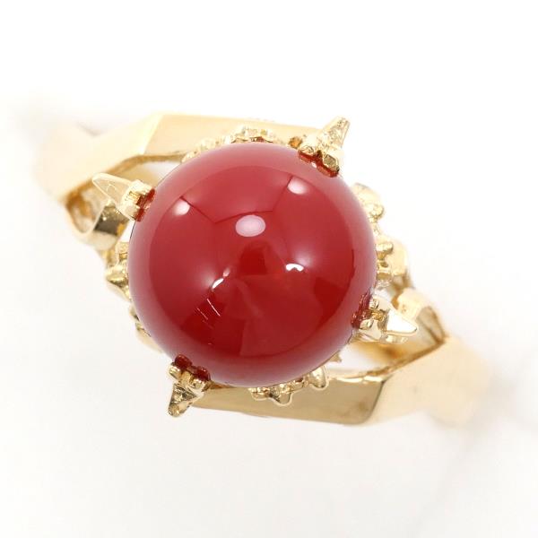 Unique 18K Yellow Gold Ring with Natural Red Coral - 3.2g Total Weight, Ring Size 13 in Excellent Condition