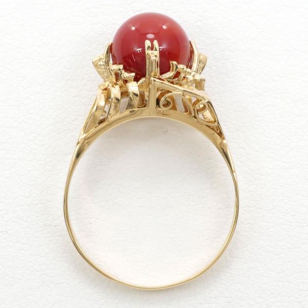 Unique 18K Yellow Gold Ring with Natural Red Coral - 3.2g Total Weight, Ring Size 13 in Excellent Condition