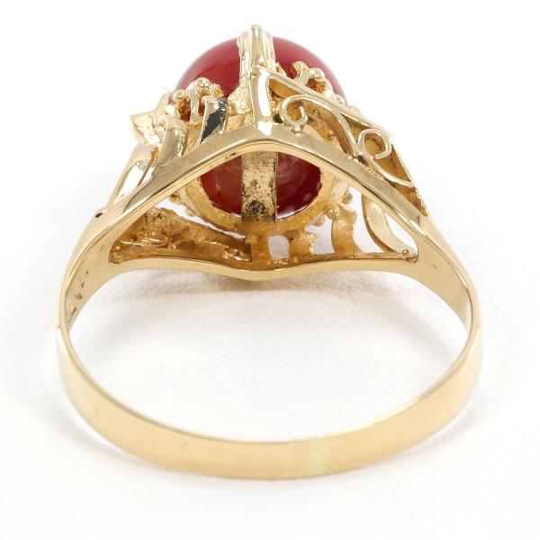 Unique 18K Yellow Gold Ring with Natural Red Coral - 3.2g Total Weight, Ring Size 13 in Excellent Condition