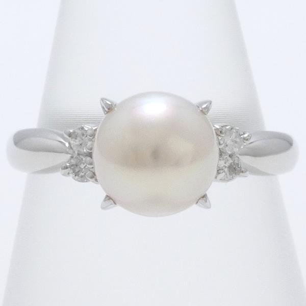 PT900 Platinum, Pearl and Diamond Ring, Ring Size 15, Pearl Approx. 8.5mm, 0.10 Ct Diamond, Total Weight Approx. 5.9g in Excellent Condition