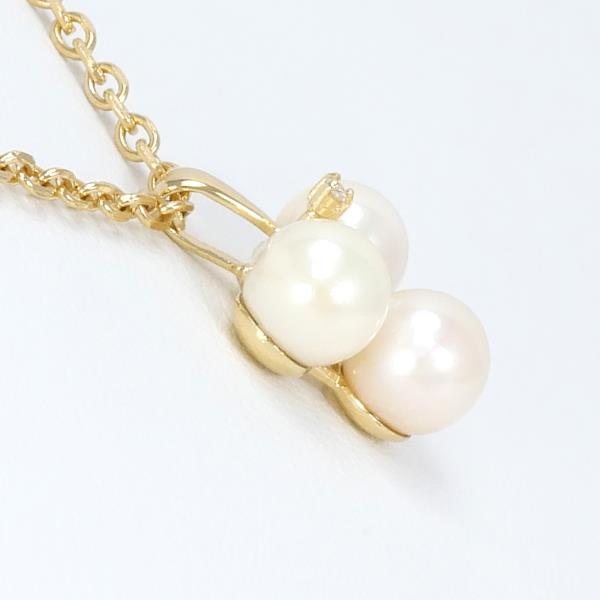 "3P Necklace with D0.01ct Diamond and Pearl in K18 Yellow Gold for Women"