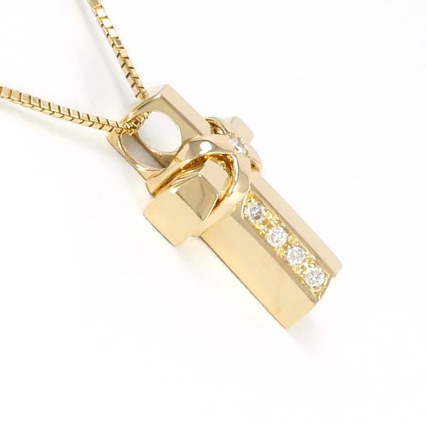 "Cross Motif Necklace with D0.10ct Diamond in K18 Yellow Gold for Women"