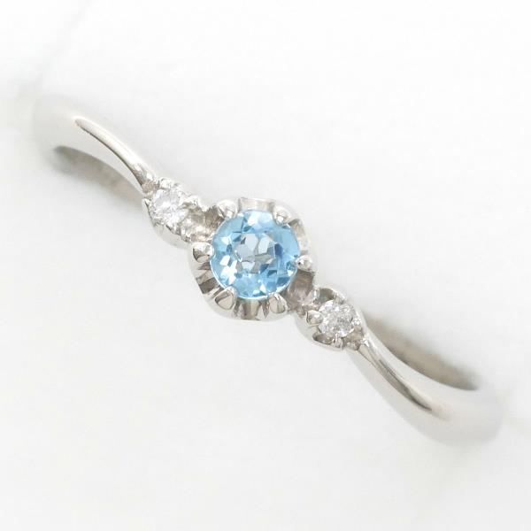 Bon Marche PT900 Platinum Ring with Blue Topaz and Diamond in Excellent Condition