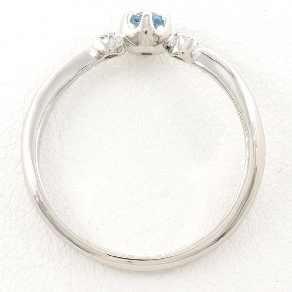 Bon Marche PT900 Platinum Ring with Blue Topaz and Diamond in Excellent Condition