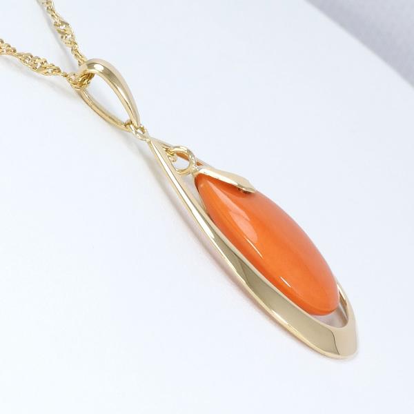 "Dewdrop Motif Necklace in K18 Yellow Gold with Coral, Gold for Women"