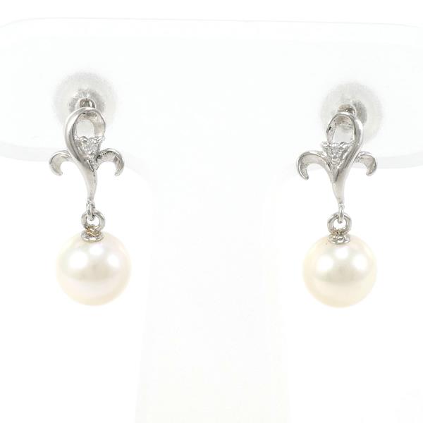 PT900 Platinum Pearl Earrings with Diamonds in Great Condition