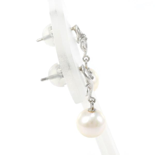 PT900 Platinum Pearl Earrings with Diamonds in Great Condition