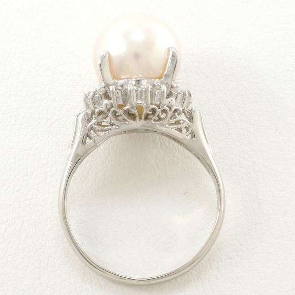Platinum PT900 Ring - Size 8 with 9mm Pearl and 0.16ct Diamond, Approximate weight 4.7g - Ladies Silver Jewelry