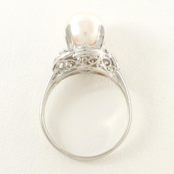 Platinum PT900 Ring - Size 12 with 8.5mm Pearl and 0.038ct Diamond, Approximate weight 5.4g- Ladies Silver Jewelry
