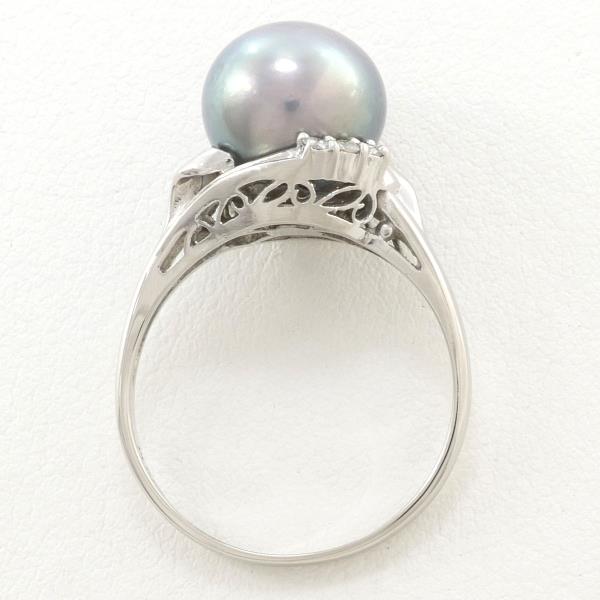 Platinum PT900 Ring - Size 13 with 10mm Pearl and 0.08ct Diamond, Approximate weight 4.8g - Ladies Silver Jewelry