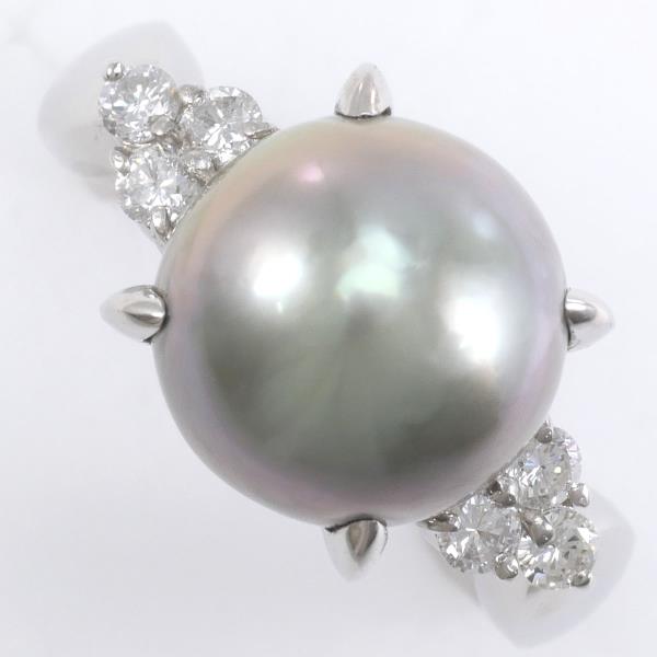 PT900 Platinum Ring with 11mm Pearl and 0.28ct Diamond in Excellent Condition