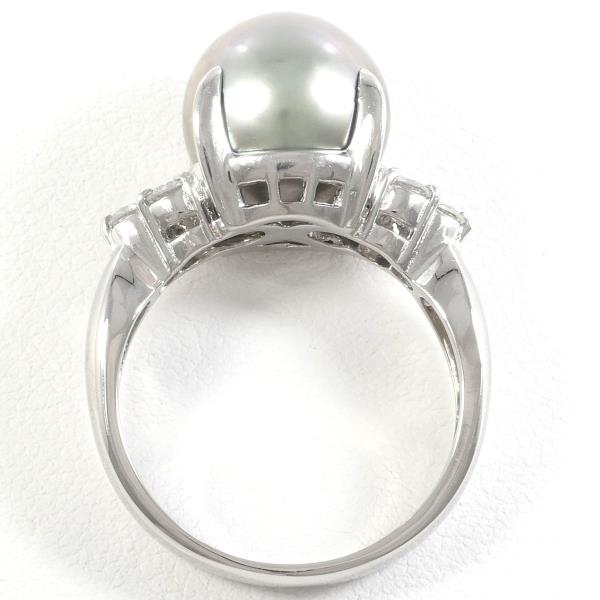 Platinum PT900 Ring with Pearls Approx 11mm, and 0.28 Carat Diamond, Size 14, Weighs Approx 8.2g
