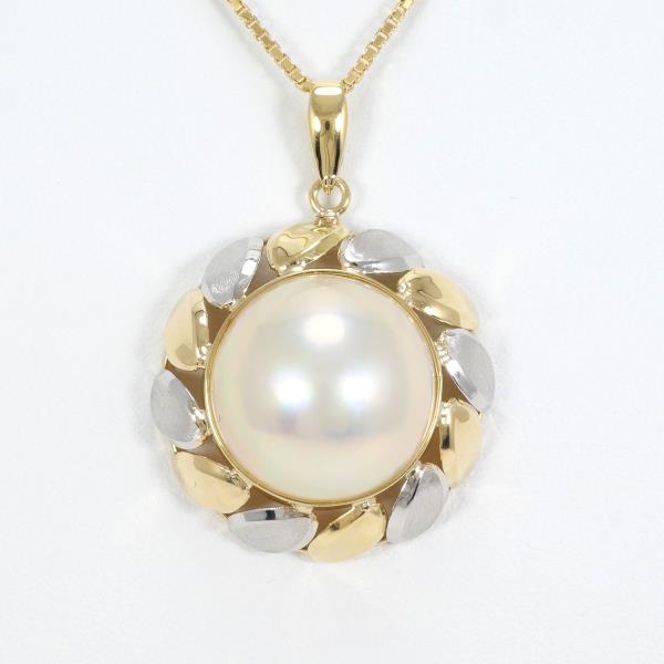 PT900 Platinum K18 Yellow Gold Mabe Pearl Necklace in Excellent Condition