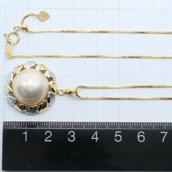 PT900 Platinum K18 Yellow Gold Mabe Pearl Necklace in Excellent Condition