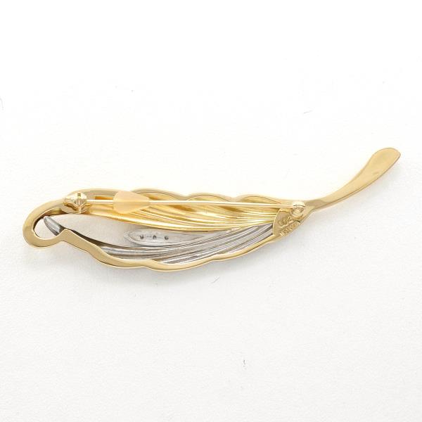 Leaf Motif Brooch with D0.02ct Diamond, Created in Platinum PT900/K18 Yellow Gold, Gold