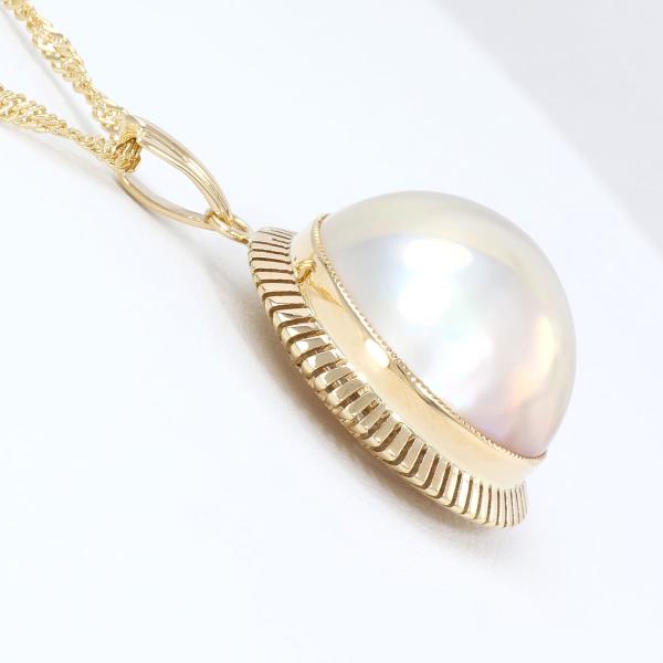 K18 Yellow Gold Necklace with Mobe Pearls, Total Weight Approximately 10.5g, Size Approximately 45cm, For Women