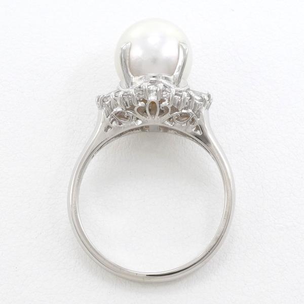 1P Ring with Approximately 9mm Pearl & D0.28ct Diamond, Platinum PT900 - White, Size 12 for women - Preowned