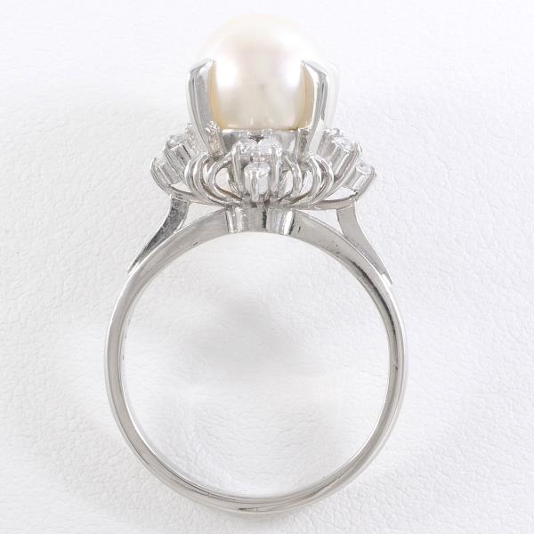 13-Size Pearl (Approx. 9mm) & Diamond (0.19ct) Ring in Platinum, Approx. Weight 7.4g Ladies'