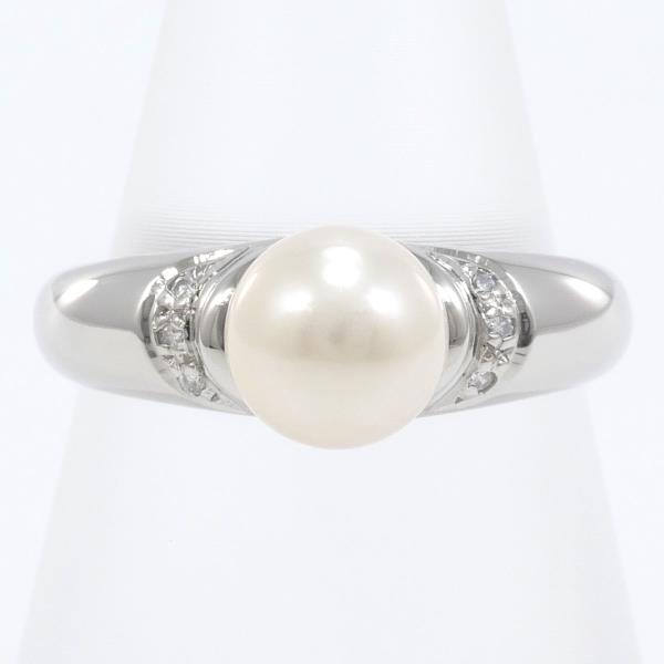 PT850 Platinum Ring with 7mm Pearl and Diamond in Excellent Condition