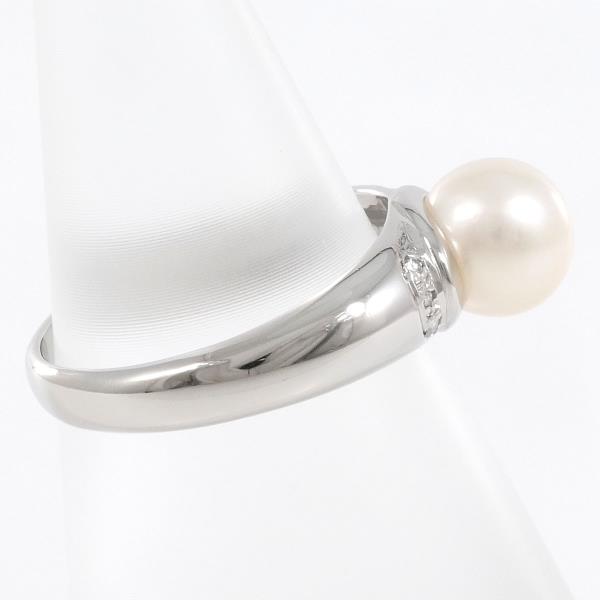 PT850 Platinum Ring with 7mm Pearl and Diamond in Excellent Condition