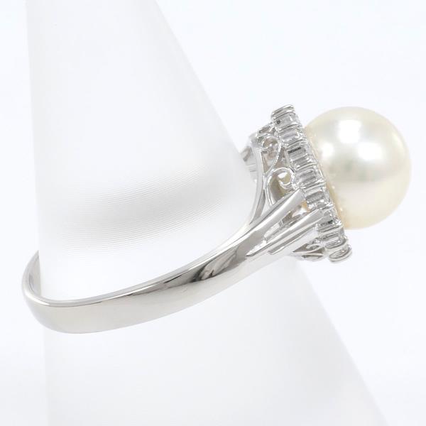 1P Ring with 9mm Pearl & D0.25ct Diamond, Platinum PT900 - White, Size 16 for women - Preowned