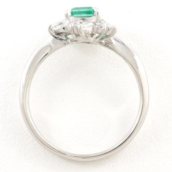Platinum PT900 Ring with 0.741 Carat Emerald and 0.38 Carat Diamond, Weight Approximately 5.3g for Women