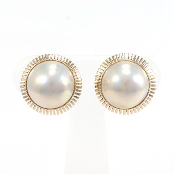 Designer Earrings in K18 Yellow Gold & White Mabe Pearl - Women's Preowned in Excellent Condition