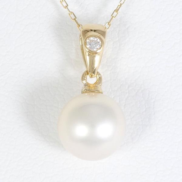 K18 Yellow Gold Pearl Diamond Necklace in Excellent Condition