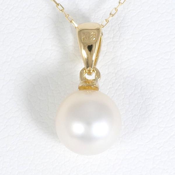 K18 Yellow Gold Pearl Diamond Necklace in Excellent Condition