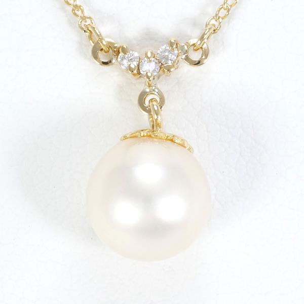 K18 Yellow Gold Pearl Diamond Necklace in Excellent Condition