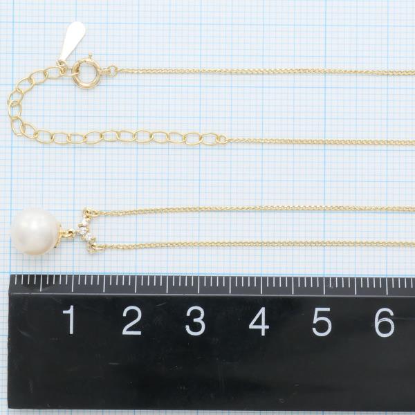 K18 Yellow Gold Pearl Diamond Necklace in Excellent Condition