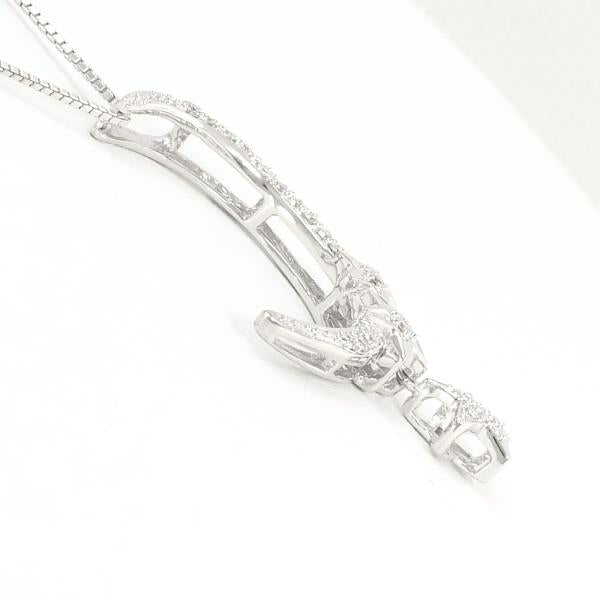 18 Carat White Gold K18 Necklace with Diamond, Weight Approximately 4.9g for Women