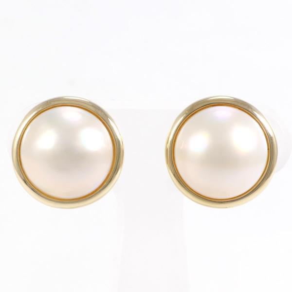 K14 Yellow Gold Mabe Pearl Earrings in Excellent Condition