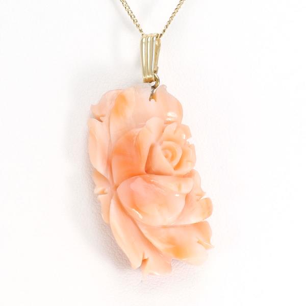 Flower Motif Necklace in K14 Yellow Gold & Pink Coral - Women's Preowned in Excellent Condition