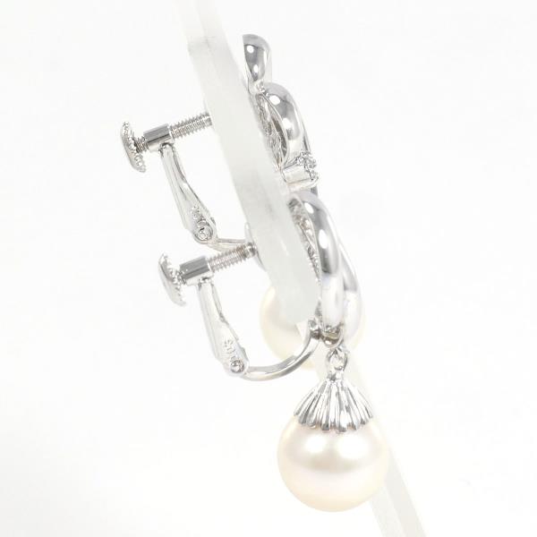 14K White Gold & Pearl Earrings with 0.03ct Diamonds, Total Weight Approximately 5.3g