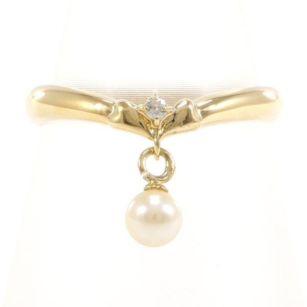 K18 Yellow Gold Pearl Ring with Diamond