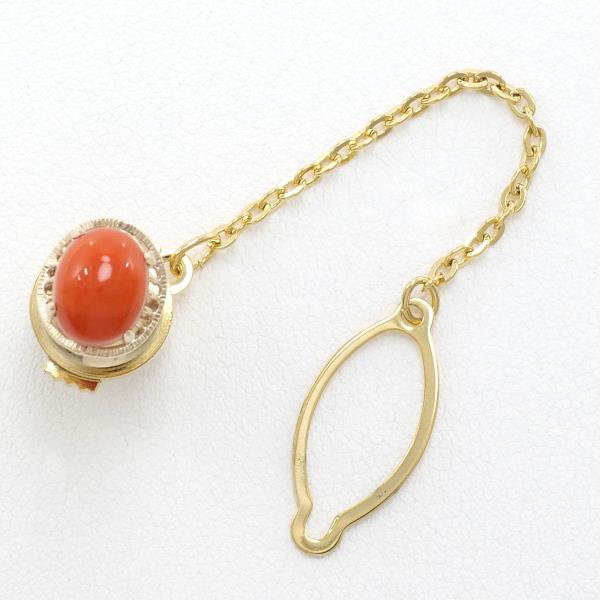 K10 Yellow Gold Coral Pin Brooch