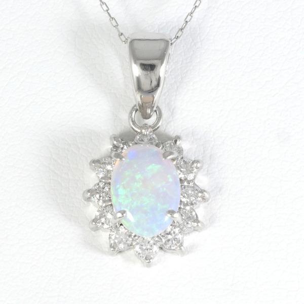 "Opal & Diamond Necklace in PT900 & PT850 Platinum, Total Weight Approximately 3.4g, 40cm" in Excellent Condition