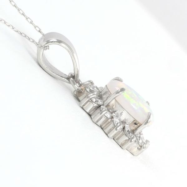 "Opal & Diamond Necklace in PT900 & PT850 Platinum, Total Weight Approximately 3.4g, 40cm" in Excellent Condition