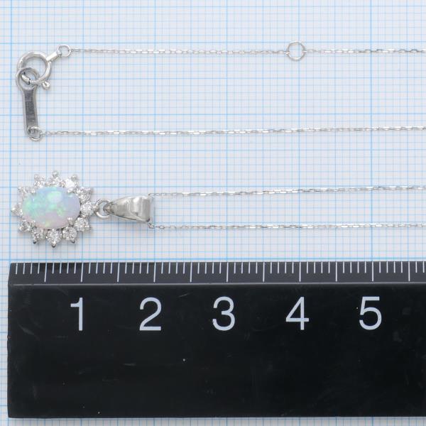 "Opal & Diamond Necklace in PT900 & PT850 Platinum, Total Weight Approximately 3.4g, 40cm" in Excellent Condition