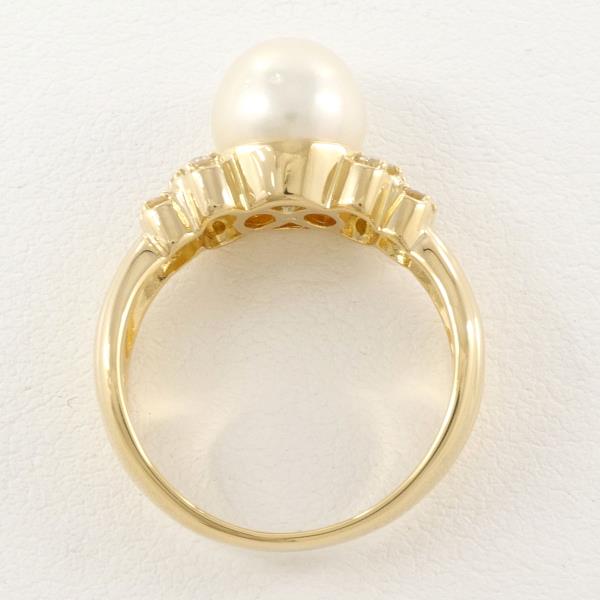 K18 Yellow Gold, Size 9 Ladies Ring with Pearl (approx. 7.5mm) and 0.17ct Diamond in Excellent Condition