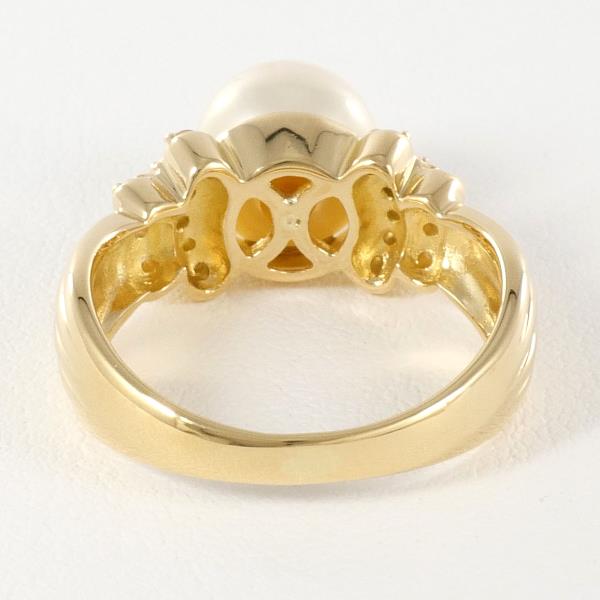 K18 Yellow Gold, Size 9 Ladies Ring with Pearl (approx. 7.5mm) and 0.17ct Diamond in Excellent Condition