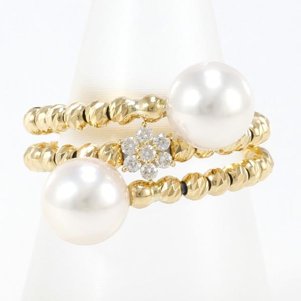 K18 18K Yellow Gold Ring, Adjustable Size 12.5, Pearl approx. 7.5mm, Diamond, Total weight approx. 3.5g, Ladies' Jewelry in Excellent Condition