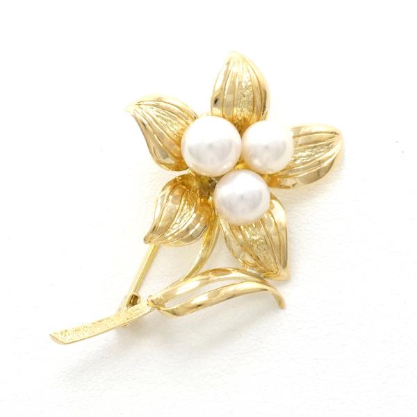 K18 Yellow Gold & Pearl Brooch with a total weight of approximately 5.6g - Ladies' Gold Jewelry in Excellent Condition