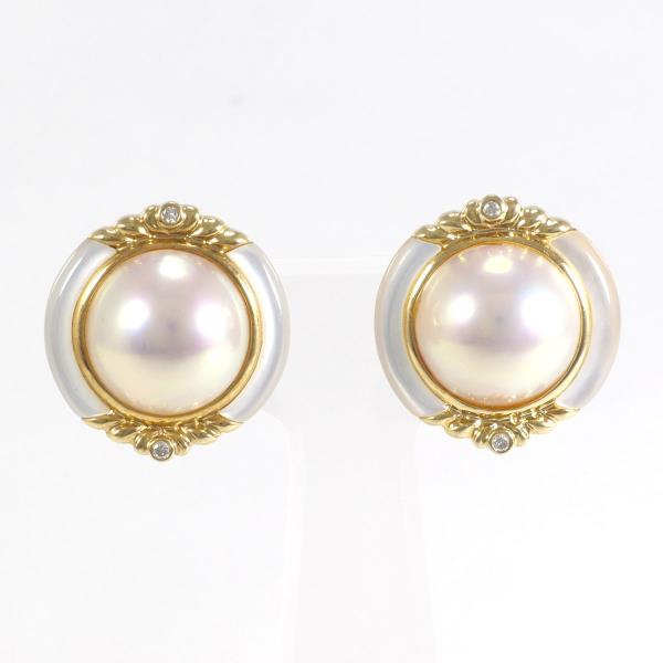 K18 Yellow Gold Pearl Earrings with Diamond 0.03ct in Great Condition